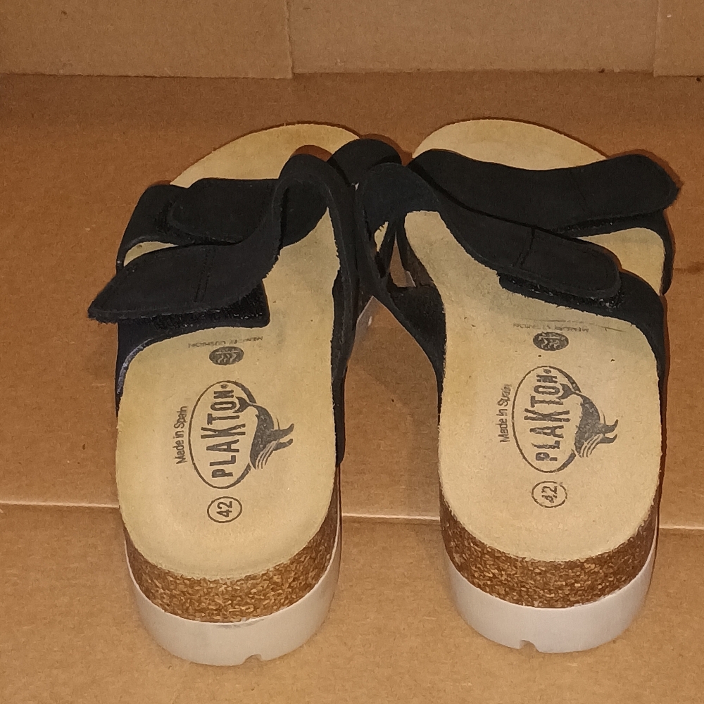 Plakton Women’s Sandals Size 11 Black Cork Footbed Adjustable Memory Cushion‎ - Picture 7 of 10
